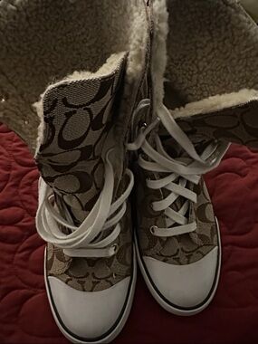 Coach Women’s High-Top Lace-Up Winter Sneakers in Brown